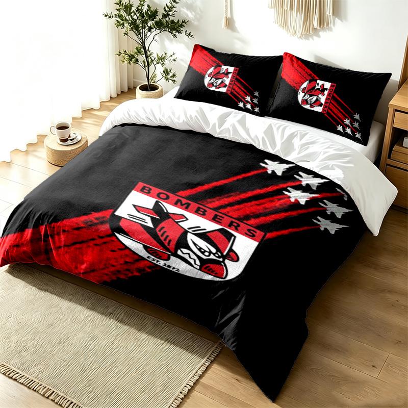 Essendon FC 3pc Duvet Cover Set Simple Modern Bedding Set Wrinkle Resistant Soft Fabric All Season Use a perfect gift