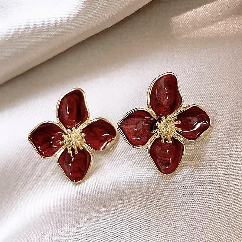 Серьги-гвоздики Roselle Dropped Glaze Flower для женщин и девушек, французские винтажные свадебные романтические ювелирные изделия, подарки