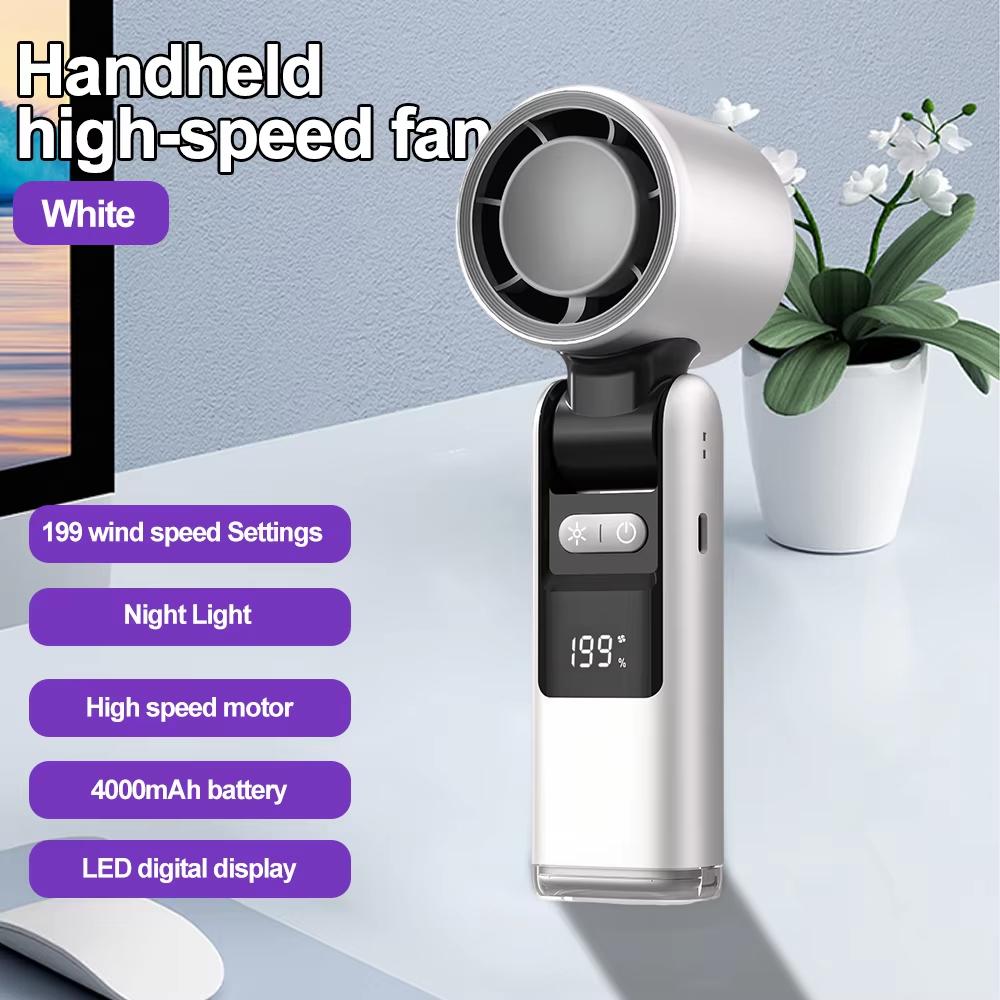 Handheld Portable Cooling Fan 199-Speed LED Ice Folding Folding Neck Fan 4000mAh Ultra Long Life Suitable For Camping And Hiking