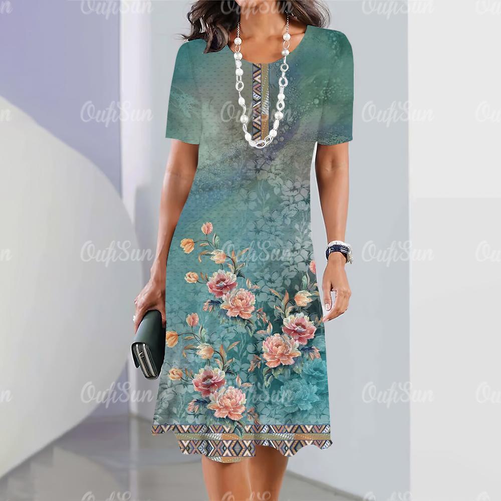 Новые женские платья с цветочным 3D-принтом, элегантные повседневные платья с коротким рукавом, модные винтажные платья больших размеров Y2k