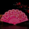 Bronzing Golden Glitter Folding Fan Elegant Plastic Floral Pattern Handheld Fan for Lady Dance Decor