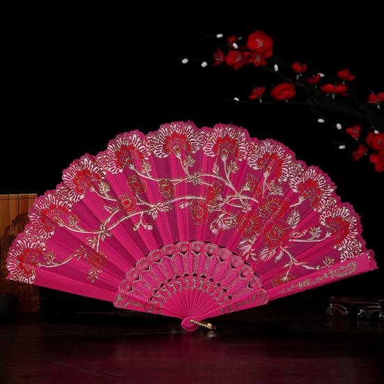 Bronzing Golden Glitter Folding Fan Elegant Plastic Floral Pattern Handheld Fan for Lady Dance Decor
