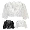 Кружевные рубашки-топы с V-образным вырезом и половиной рукавов Slim Fit Однотонные короткие рубашки Укороченные топы снизу