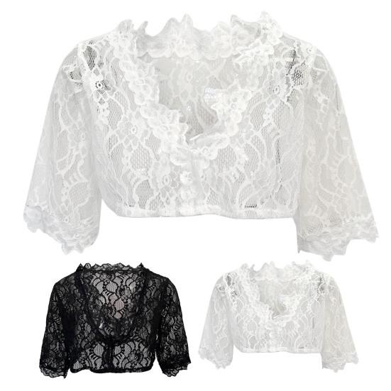 Кружевные рубашки-топы с V-образным вырезом и половиной рукавов Slim Fit Однотонные короткие рубашки Укороченные топы снизу
