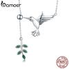 BAMOER Authentic 925 Sterling Silver Spring Bird & Tree Leaf Leaves Dangle Pendant Necklace