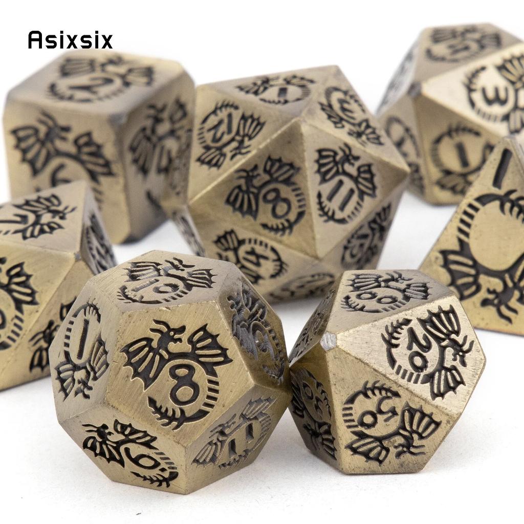 7 шт. металлические игральные кости желтого дракона, набор твердых металлических многогранных кубиков, подходящий для ролевой ролевой игры, настольной игры, карточной игры