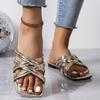Hot Sandals Women Criss Cross Solid Color Glossy Surface Many Broadband Square Toe Slippers Ankle Strap Ladies Beach Shoes