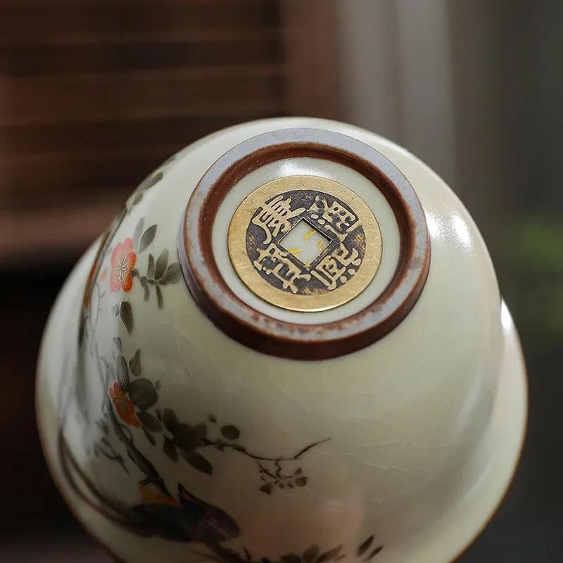 Ручная работа Керамическая гайвань Китайская чайная чашка Расписанные вручную цветы Чайная супница Санцай Дорожная чаша для чая Фарфоровый набор чайной посуды Аксессуары