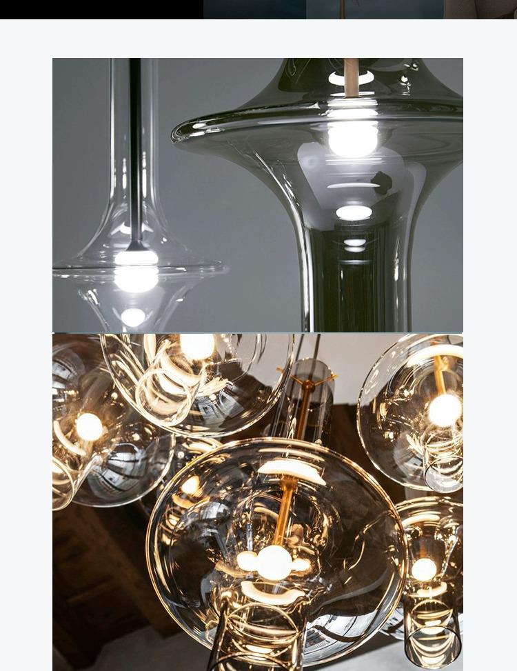 Итальянский дизайнерский подвесной светильник PENTA для столовой и баров - Художественное стекло и бамбук