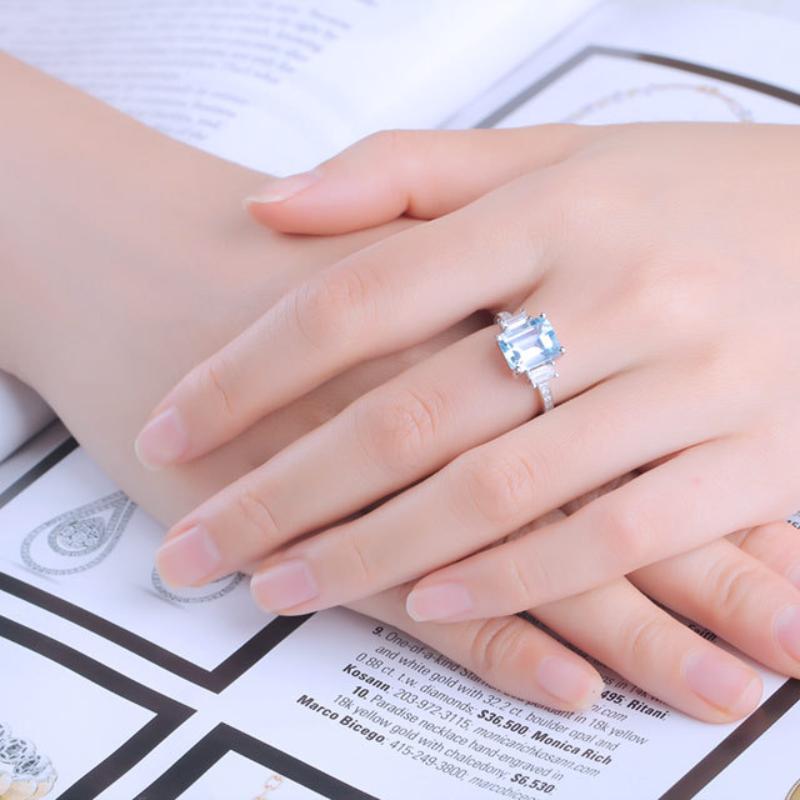 Gica Gema S925 Чистое Серебро Морской Синий Топаз Квадратное Персонализированное Высококачественное Кольцо Для Женщин Модное Классическое Свадебное Обручальное Ювелирное Подарок