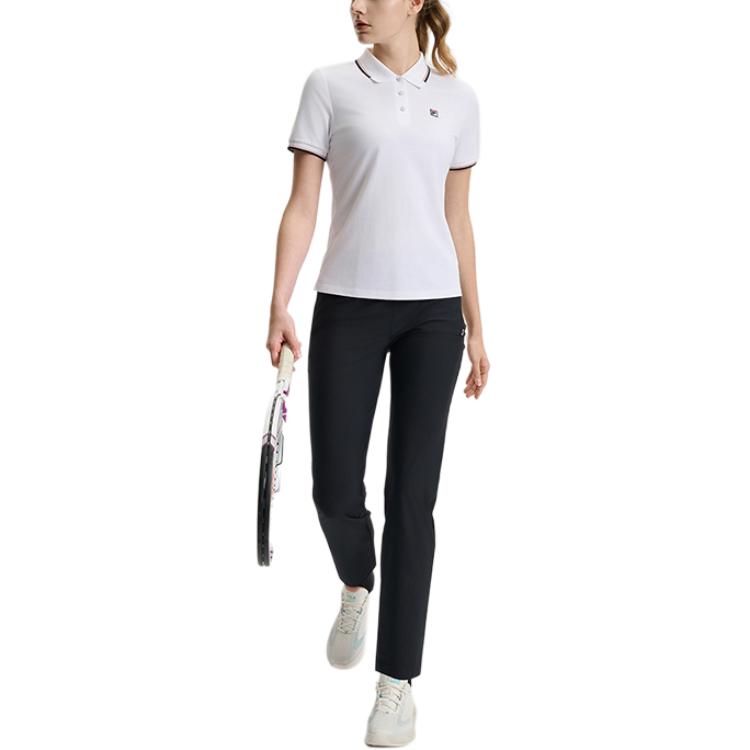 Fila Athletics Tennis Series Soft Comfortable Casual Versatile Short Sleeve Polo Shirt Women Tops Jade-White A11W523133F-WT