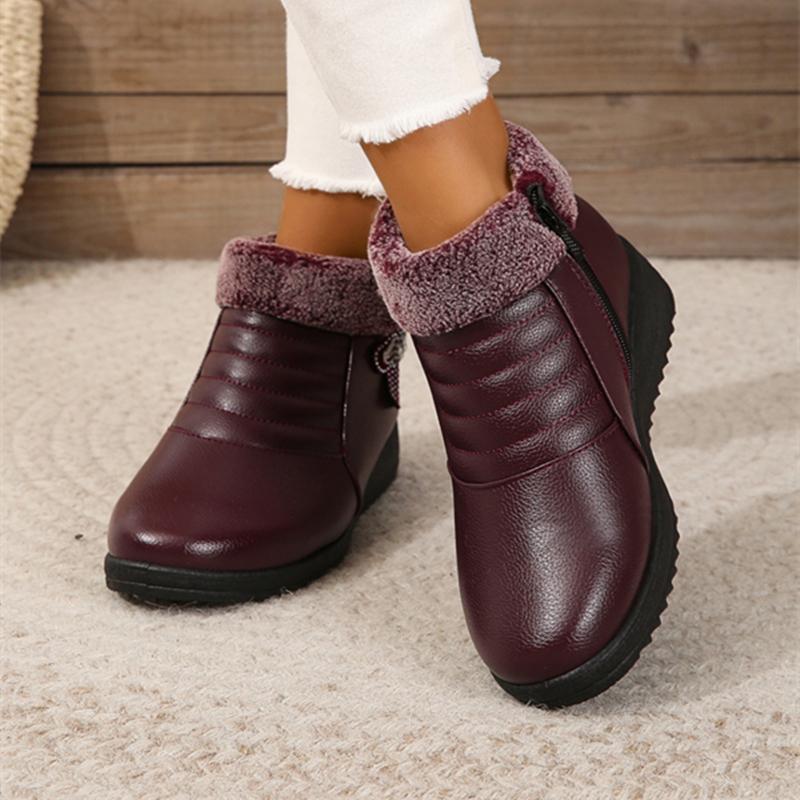 Winter Fashion Solid Color Simple Comfortable Casual Women's Shoes Flat Non-slip Side Zipper Warm Short Boots Chaussure Femme