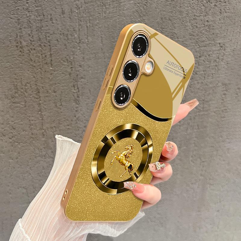 2D чехол для телефона с узором Золотая Лошадь для Samsung S26 S25 S24 S23 S22 S21 S20 A56 A36 A16 - Золотая Стеклянная Защитная Крышка