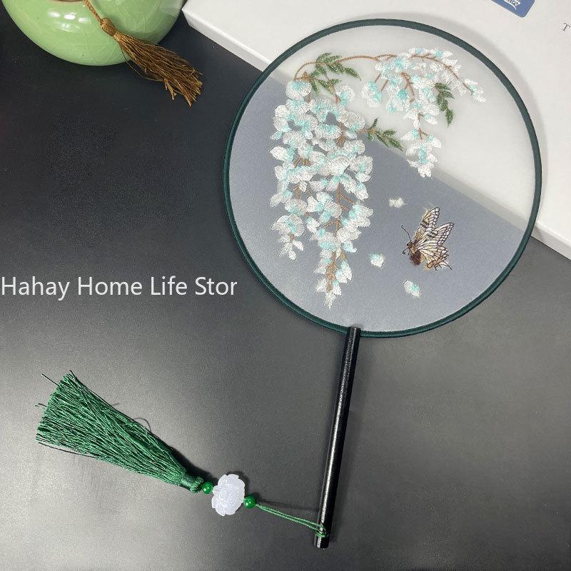 Модный китайский стиль веер с деревянной ручкой вышитый цветок девушка подарок портативный домашний декор ручные веера ремесла танцевальный веер