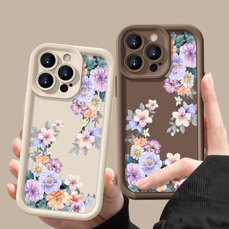 Для iPhone 16 Pro Max 15 Pro 14 Plus 13 12 11 XS 8 7 чехол с цветочным принтом, защита линз, противоударный матовый мягкий чехол для телефона из ТПУ