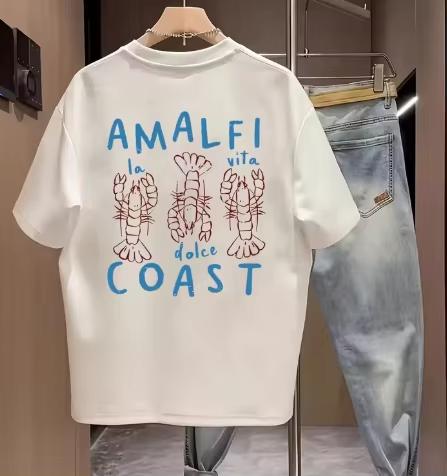 Coastal Lobster Pattern Printed Unisexs TShirt Casual Pure Cotton ShortSleeved Top Summer Unisexs And Unisexs Streetwear Top