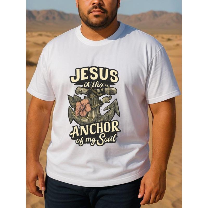 Европейские размеры Стиль потертый якорь и цветок Мужская футболка с принтом, короткий рукав, модный топ на весну, лето, осень и зиму