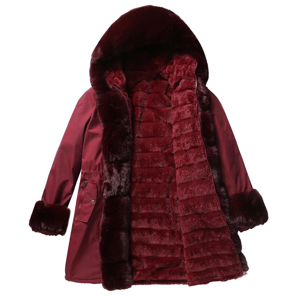 Зимние парки для женщин, пальто на молнии с капюшоном, длинный воротник из искусственного меха с манжетами, утепленное теплое пальто на флисовой подкладке, стильная уличная верхняя одежда