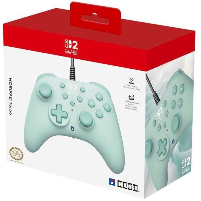 Manette de jeu - Nintendo Switch et Switch 2 - Filaire - Vert - Horipad Turbo - Boutons arrière programmables - Hori