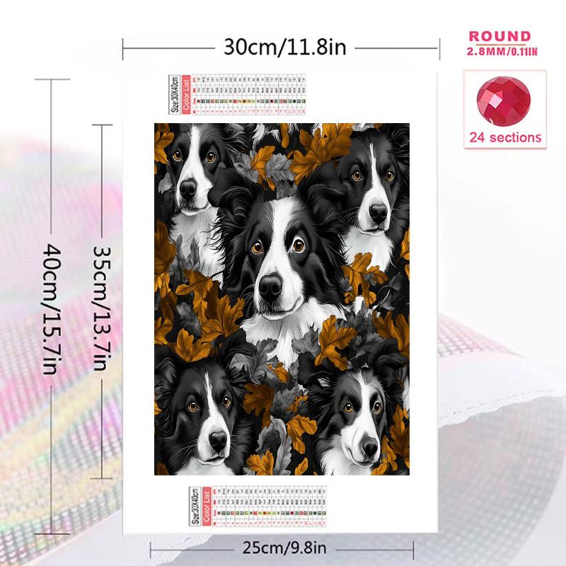 Border Collie and plants Pattern 3pcs 100% Round Full Drill 5D DIY Diamond Painting Embroidery Cross Stitch Rhinestone Décor