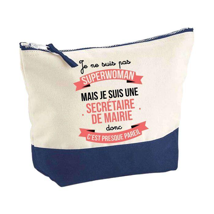 Trousse de maquillage - PLANETEE - Secrétaire de Mairie Superwoman (fond bleu) - Grand format - Coton - Impression HD