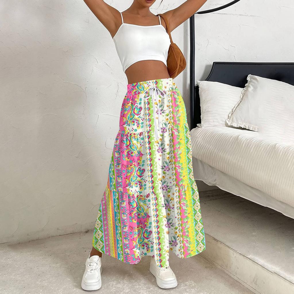 Женская весенняя повседневная длинная юбка с оборками, однотонная юбка, ретро-юбка в складку