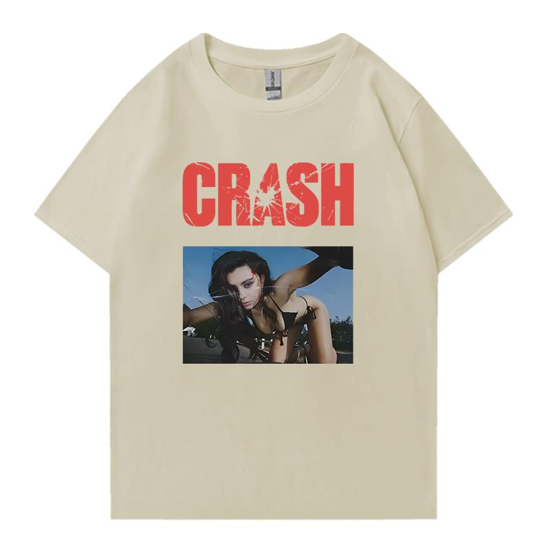 2026 Горячий Новый Хлопковый Футболка с Круглым Вырезом Charli XCX CRASH Оверсайз Летняя С Коротким Рукавом Футболки Унисекс Женские 100% Хлопок Большие Размеры Топы