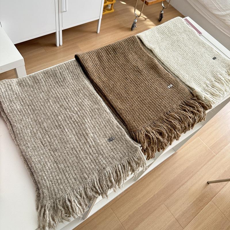 Шерстяной шарф для женщин Вязаный шарф из пряжи Однотонная шаль для пар Модный шарф с кисточками для мужчин