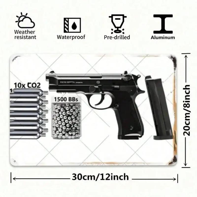 Beretta 92FS CO2 Пневматический пистолет Металлическая жестяная настенная табличка Винтажный спортивный декор
