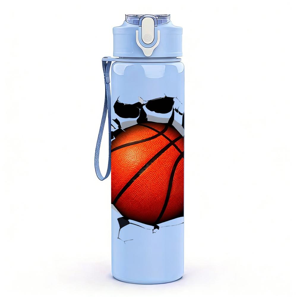 1PC Crack Wall Basketball Splash Print 750ml Color Plastic Water Bottle Leakproof Flip Straw Lid For Sports Office Home Use