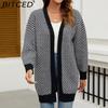 BITCED Oversized Long Cardigan Sweater for Women Autumn/Winter Lazy Style Striped Colour-Block Knit Cardigan