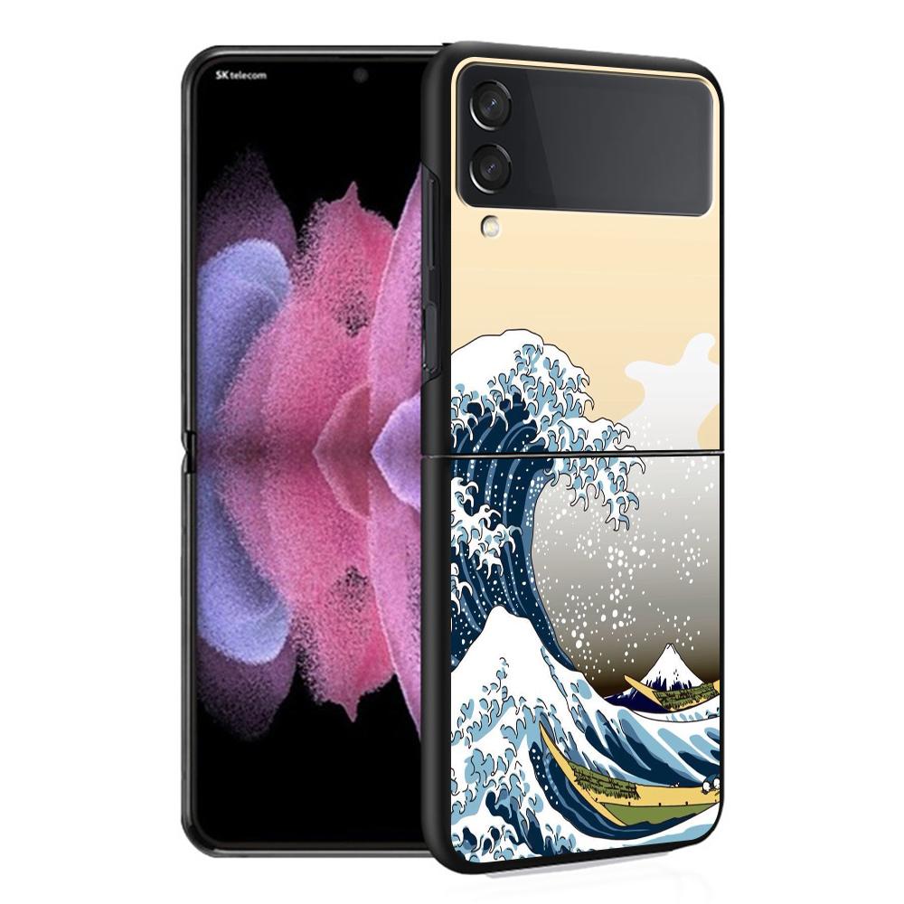 Чехол Wave Art японский зеленый Illust для Samsung Galaxy Z Flip 3 5G ZFlip ZFlip3 Z Flip 4 ZFlip4 Жесткий ПК Роскошные чехлы Funda