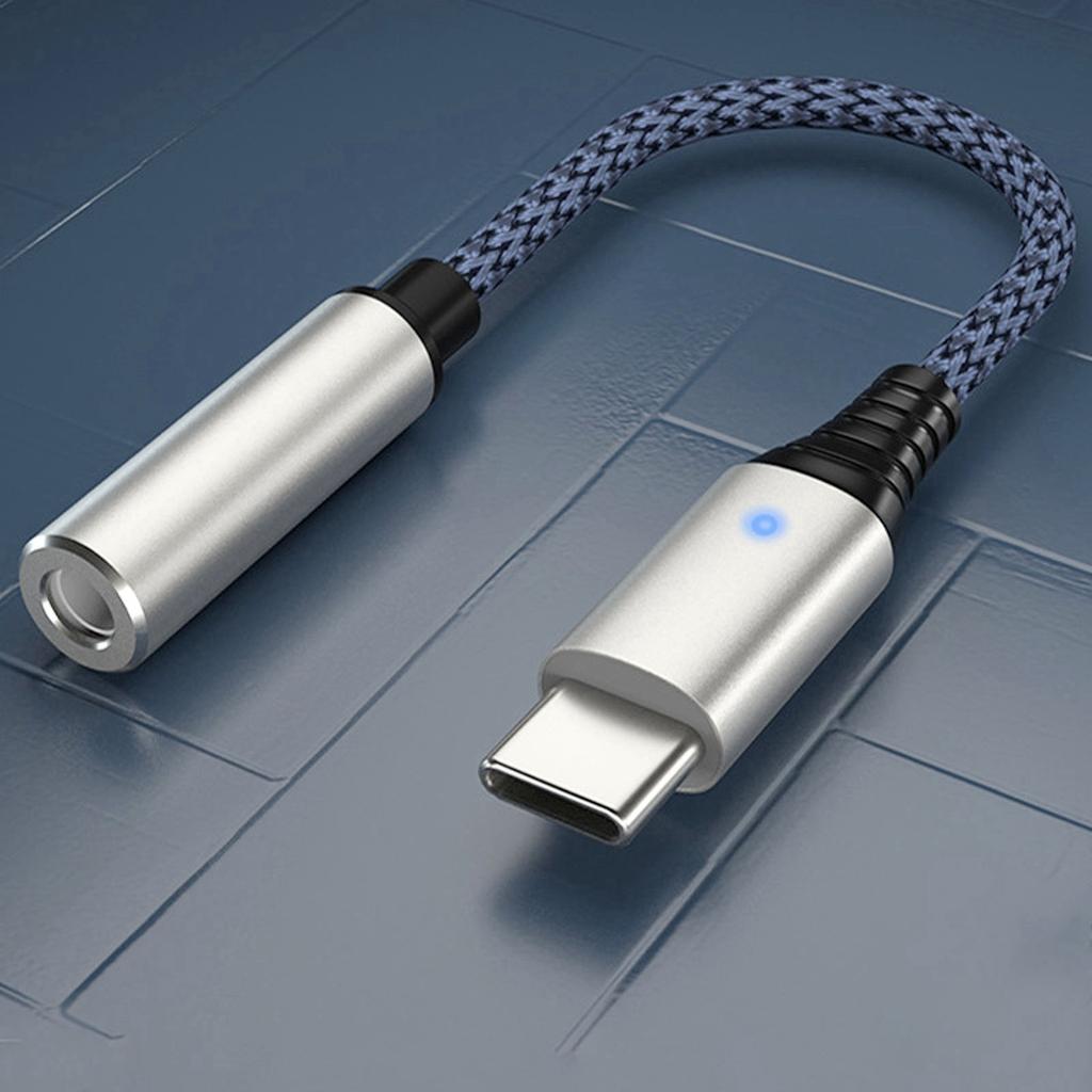 USBC to 3.5mm Female Headphone Adapter Type C Headphone Adapter Nylon Cable(Blue )