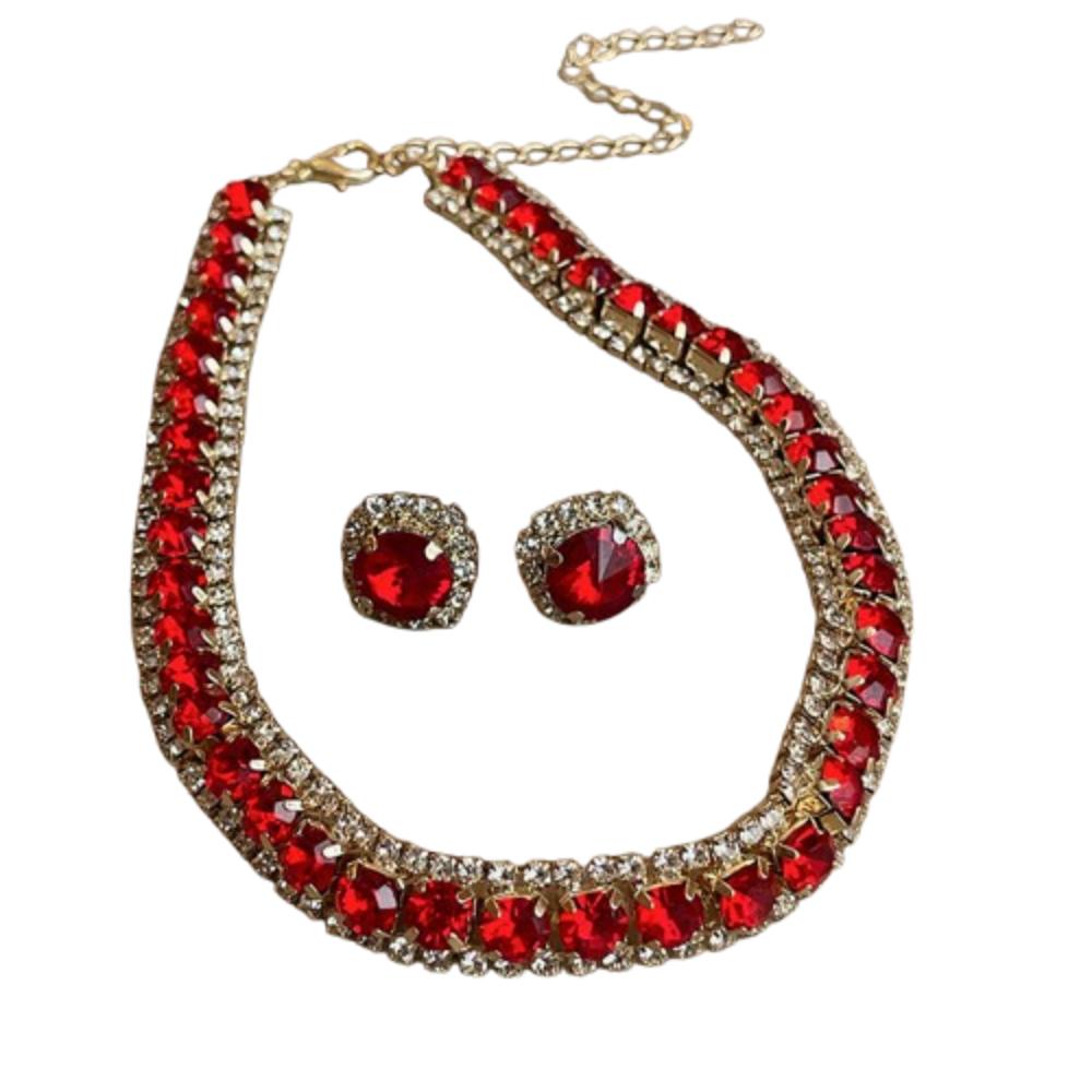 Retro Necklace Earrings Set Handmade Rhinestone Choker Necklace Crystal Necklace Anniversary