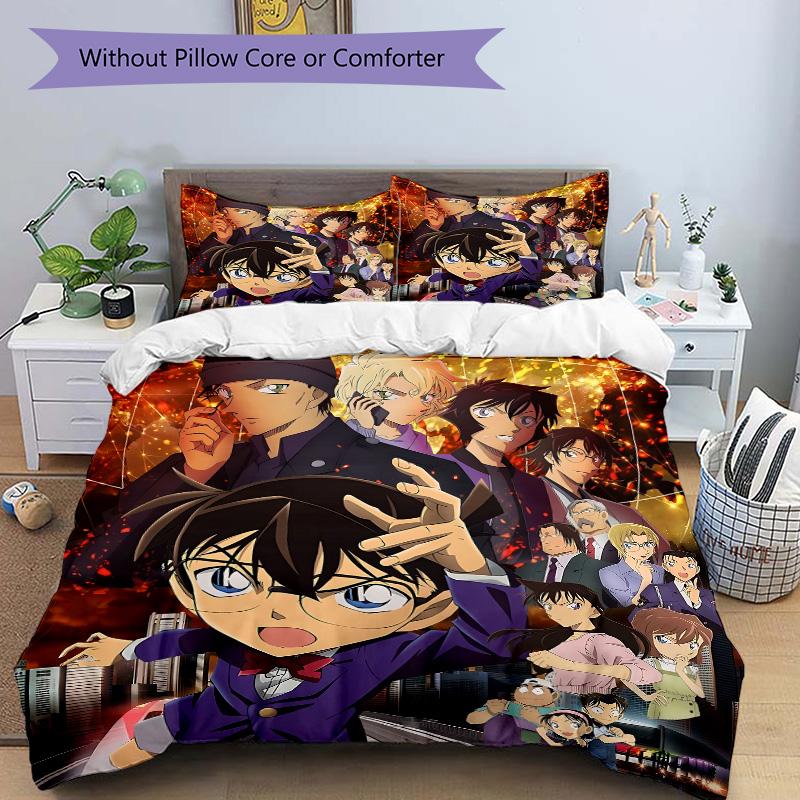 Detective Conan Mystery Print 3Pcs Bedding Setduvet Cover With 2 Bedropillowcase Home Birthday Gift