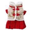 Pet Dress Cats Dogs Chinese New Festival Outfit Floral Print Red Cotton Costume Size XS To XXL