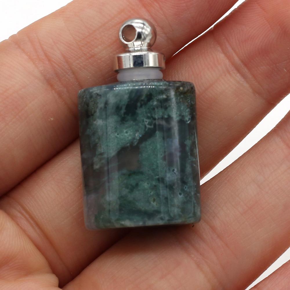 1Pc Flat Cylindrical Natural Stone Perfume Bottle Pendant, Reiki Healing Crystal Gems Charms for DIY Necklace Hanging Decorative Jewelry Making Crafts
