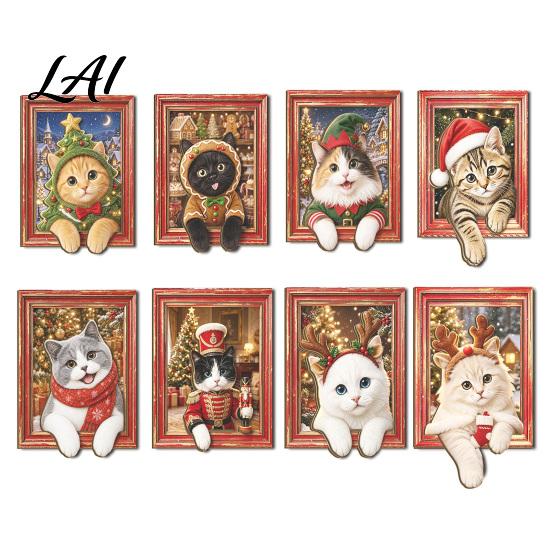 Decorative Fridge Magnets Cute Cat Refrigerator Magnets Christmas Kitty Magnetic Photo Frame Vintage Art Gifts Retro Office Filing Cabinet