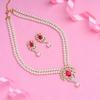 Charming Gold Plated Pearl Ruby Stone Necklace Set for Women