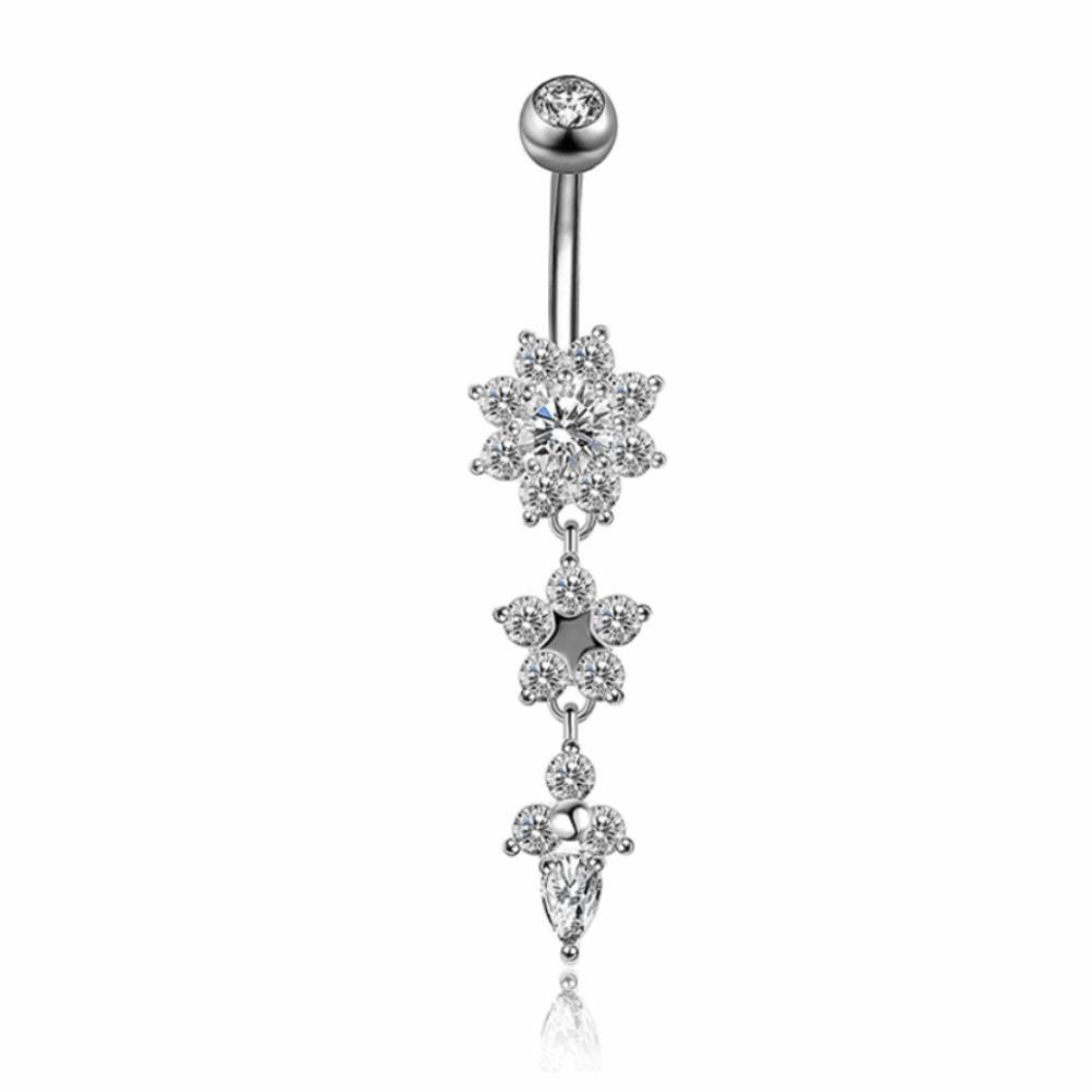 Copper Zircon Belly Button Ring Long Dangled Body Jewelry Sexy Stainless Steel Navel Piercing  Men