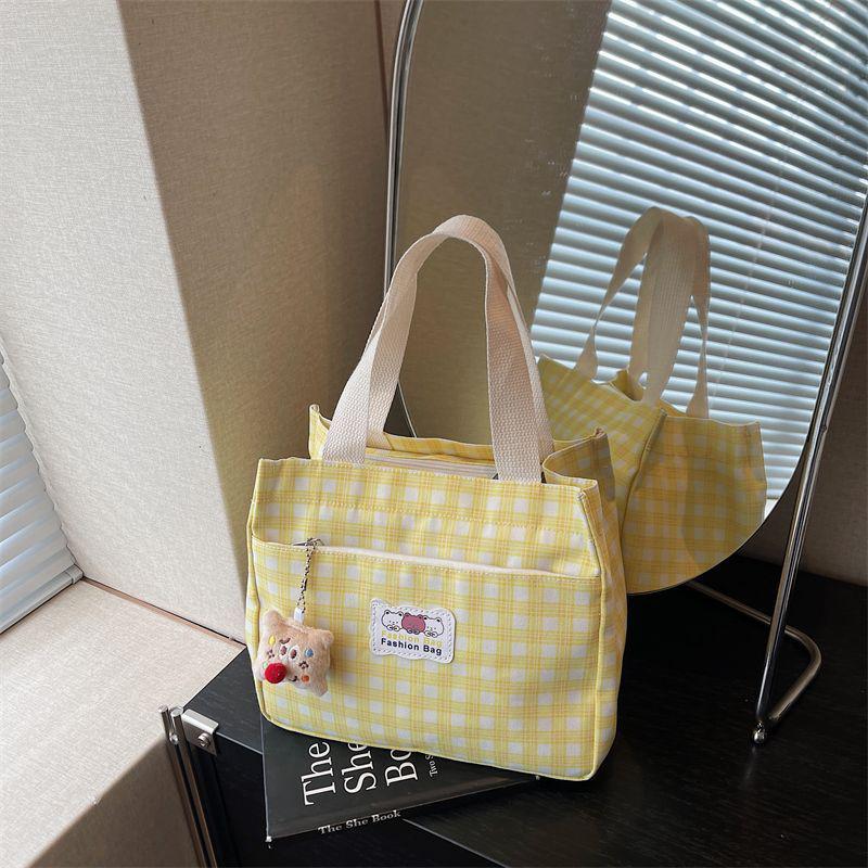 Plaid Canvas Tote for Students – Large, Lightweight Lunch and Bento Bag