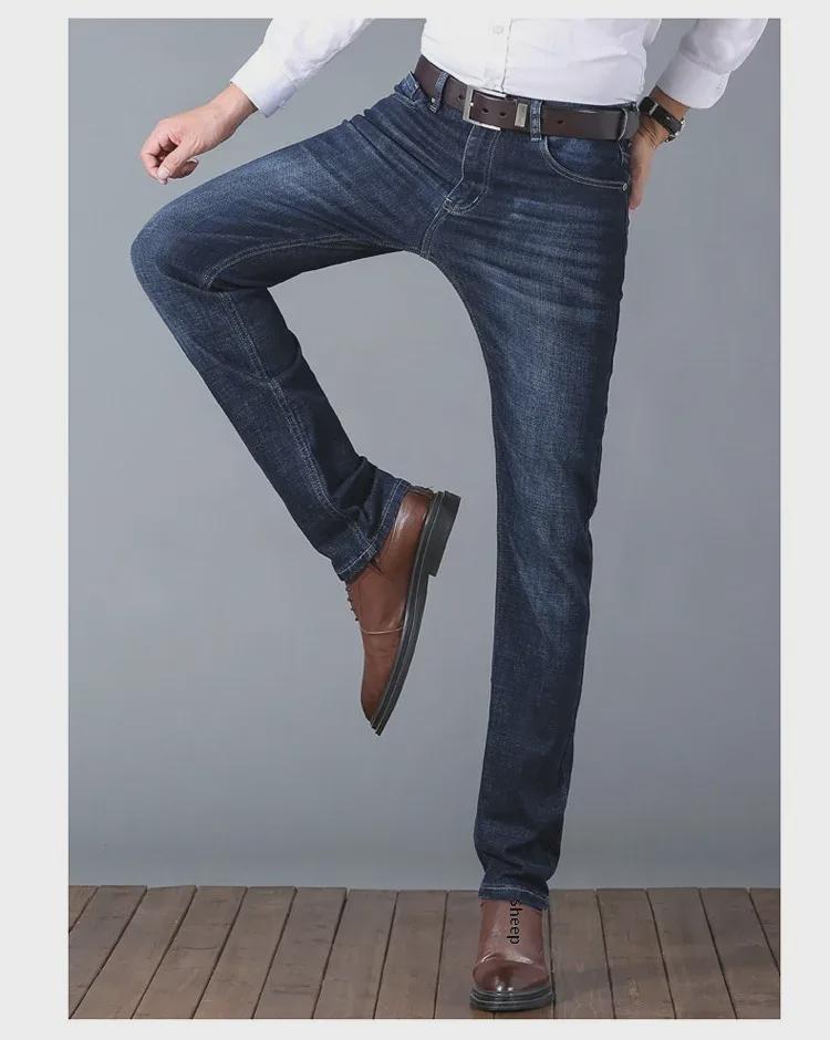 Мужские толстые эластичные прямые джинсы Lee на осень/зиму — повседневный облегающий крой для среднего возраста в деловом стиле