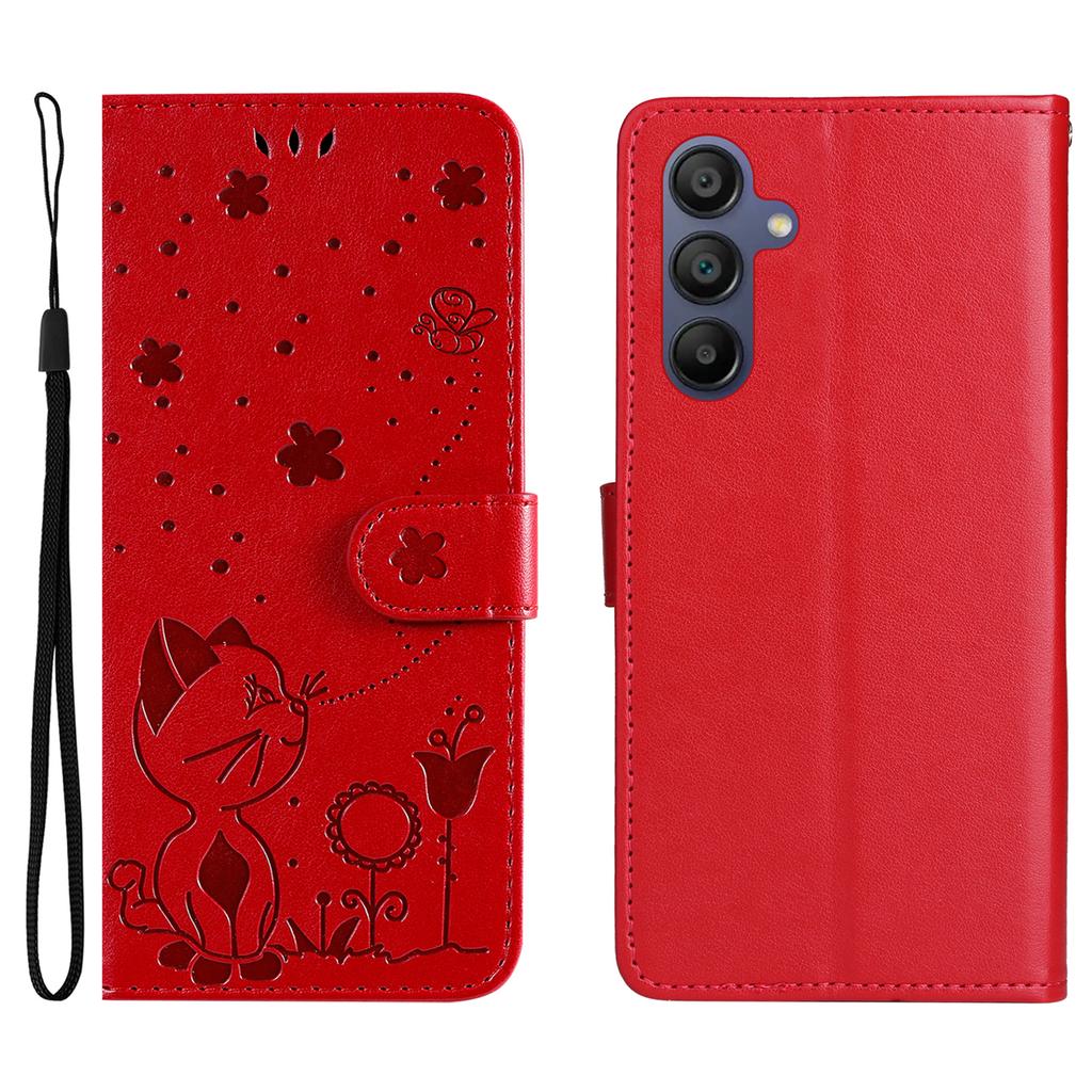 Кожаный чехол для Samsung Galaxy A26 5G/A16 5G/A16 4G с рисунком кошки и пчелы, чехол-кошелек с подставкой и ремешком