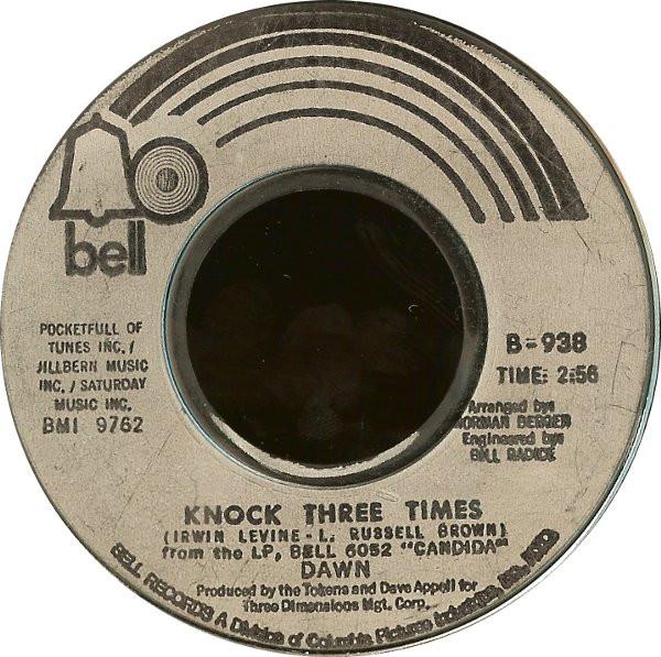 7-дюймовая пластинка DAWN - Постучи три раза / Дом B938 Bell Records 1970 США Рок Б/У