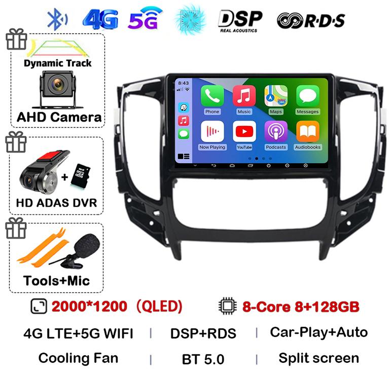 Android 14 WIFI+4G Carplay Auto For Mitsubishi Pajero Sport 3 L200 2015 2016 2017 2018 2019 Car Radio Multimedia Player GPS QLED