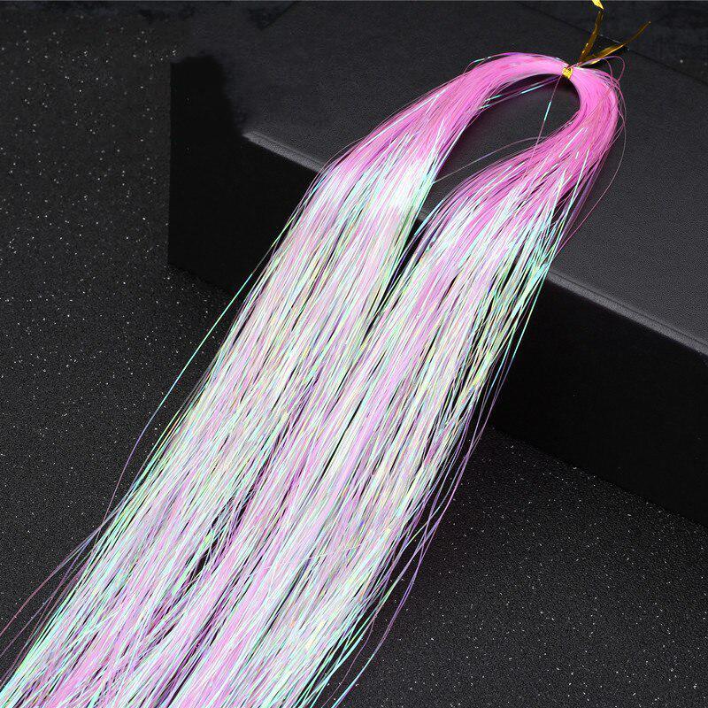 120 прядей/пакет, блестящая мишура, радужные шелковые наращивание волос, ослепляет женщин хиппи для плетения головного убора, красочные длинные 39 дюймов
