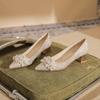 550-5 Pointed High Heels Women's Spring 2025 New Versatile Crystal Bridal Wedding Shoes Light Mouth Thick Heel Single Shoes