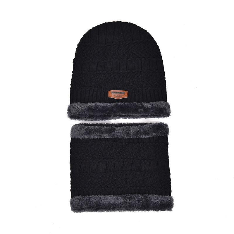 Hat Men's Autumn and Winter Wool Knitted Pullover Hat Fleece Thickened Hat Scarf Two-piece Knitted Hat