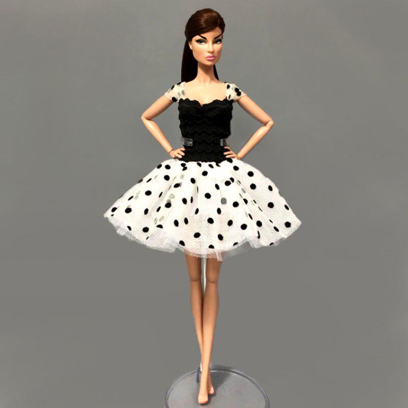 Черно-белое платье-пачка в горошек для куклы Барби, одежда, вечерние платья, аксессуары для кукол 1/6
