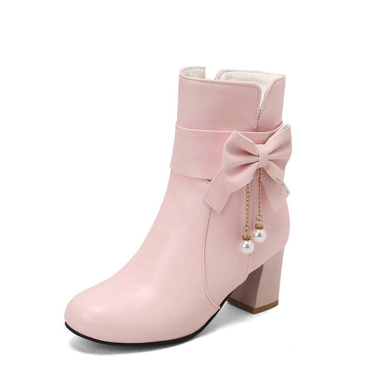 Короткие ботинки осень и зима новые милые высокие каблуки толстый каблук ботинки Мартин женские короткие ботинки женские ботинки средний каблук короткие ботинки женская обувь